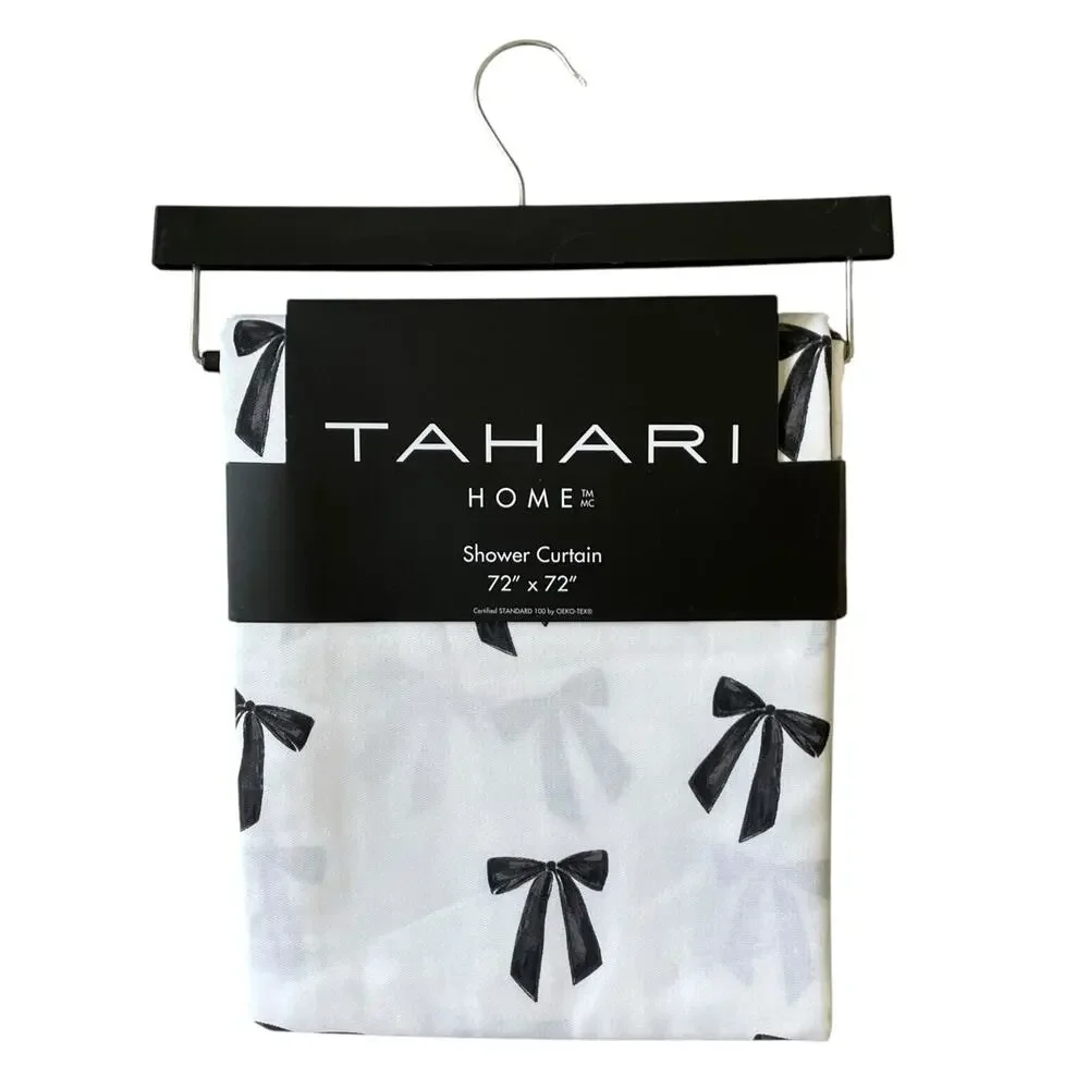 TAHARI Coquette Black Bows Fabric Shower Curtain 72x72 White NEW